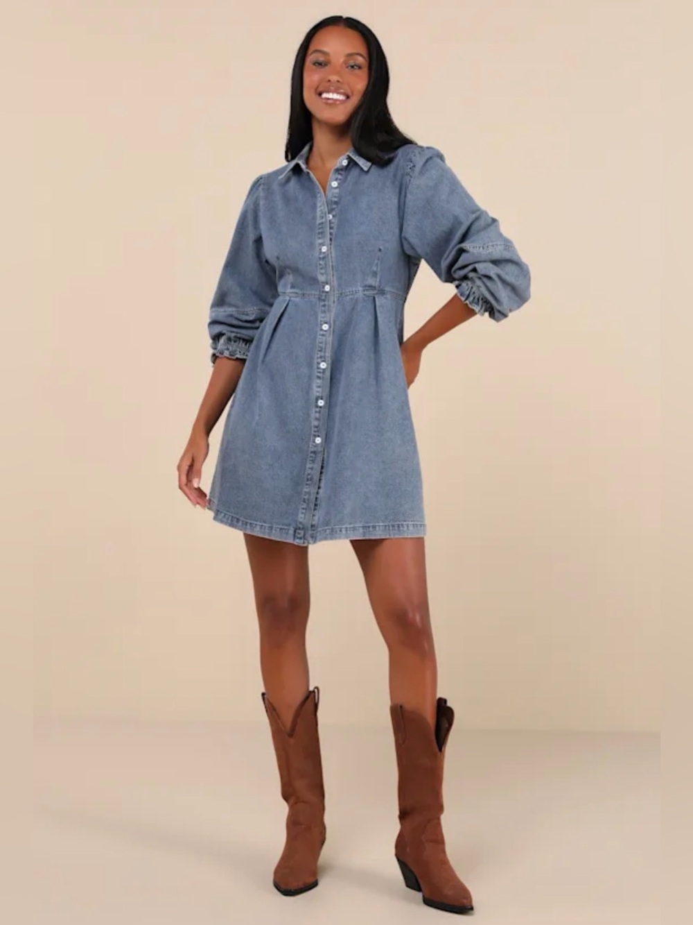 NWT Lulus Denim Long Sleeve Button-Front Mini Dress - size Small